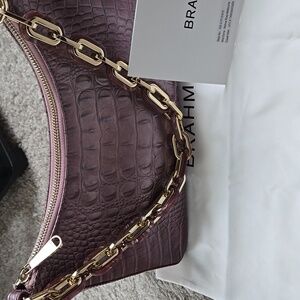 Brahmin Metallic Mellow Pink Mod Esme Shoulder Bag with Gold Chain